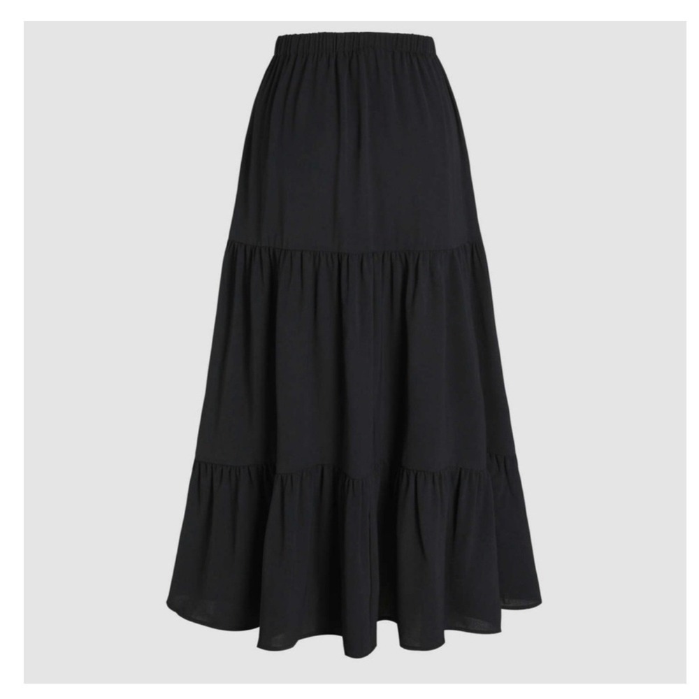 Cider Tired Look S Black Maxi Skirt Adapts to your Shape Ruffle Hem Side Slit